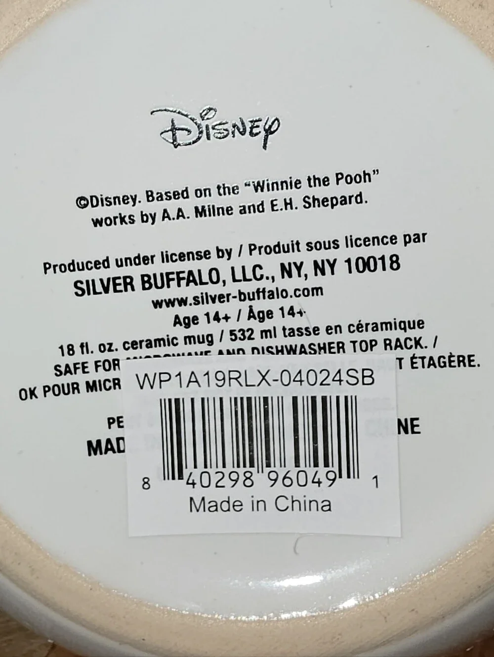 Disney Hand-Painted White and Yellow Winnie-the-Pooh Ceramic Mug, 18 Oz.